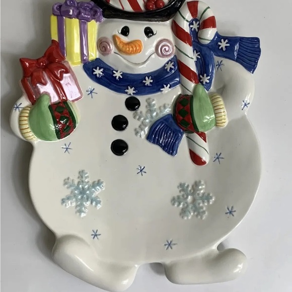 Fitz And Floyd Frosty Friends Snowman Plate Canape Snack Dish Christmas Vintage - Picture 3 of 9